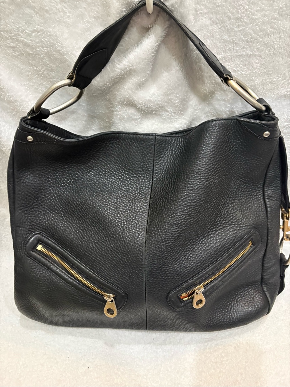 Presa Black Shoulder Bag w/ Gold Hardware | Dual Zip Pockets |